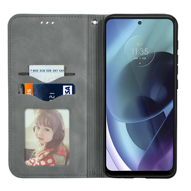 Motorola Moto G71 5G Retro Skin Feel Magnetic Horizontal Flip Leather Phone Case(Grey)