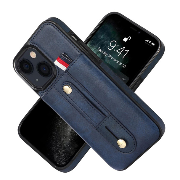 Wristband Kickstand Wallet Leather Phone Case - iPhone 13(Blue)