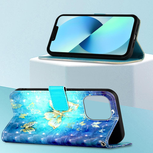 3D Painting Horizontal Flip Leatherette Phone Case - iPhone 14 Pro(Golden Butterfly)