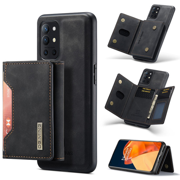 DG.MING M2 Series 3-Fold Multi Card Bag + Magnetic Back Cover Shockproof Case with Wallet & Holder Function - OnePlus 9R(Black)