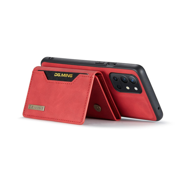 DG.MING M2 Series 3-Fold Multi Card Bag + Magnetic Back Cover Shockproof Case with Wallet & Holder Function - OnePlus 9R(Red)