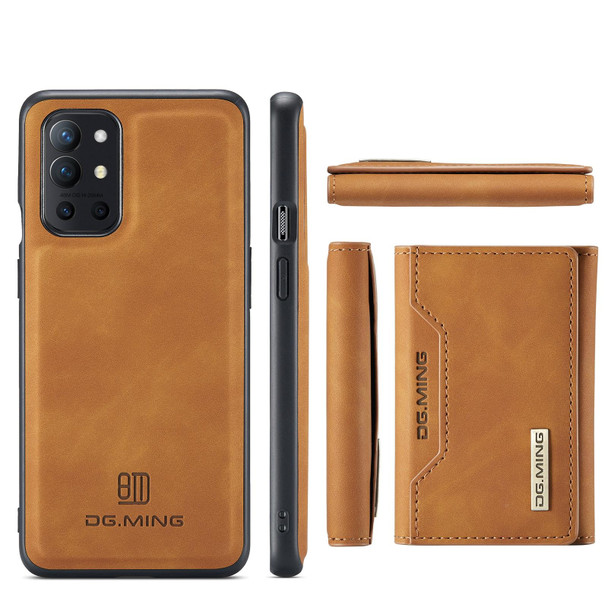DG.MING M2 Series 3-Fold Multi Card Bag + Magnetic Back Cover Shockproof Case with Wallet & Holder Function - OnePlus 9R(Brown)