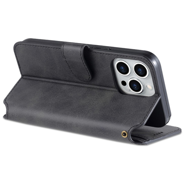 AZNS Calf Texture Flip Leatherette Phone Case - iPhone 14 Pro(Black)