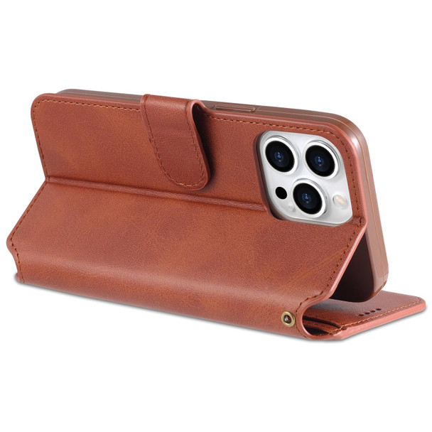 AZNS Calf Texture Flip Leatherette Phone Case - iPhone 14 Pro Max(Brown)