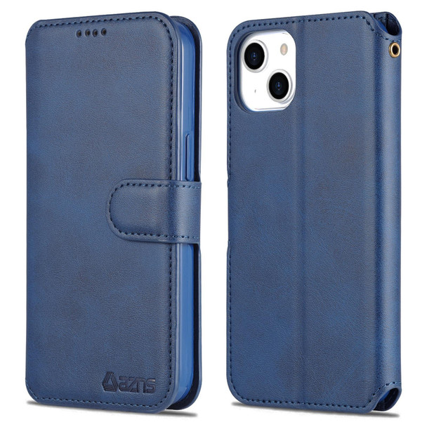 AZNS Calf Texture Flip Leatherette Phone Case - iPhone 14 Max(Blue)