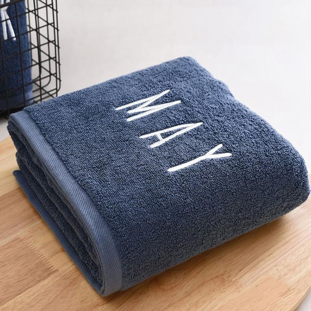 Month Embroidery Soft Absorbent Increase Thickened Adult Cotton Bath Towel, Pattern:May(Gray)