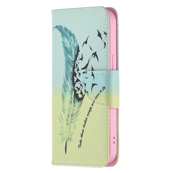 Colored Drawing Pattern Horizontal Flip Leatherette Case with Holder & Card Slots & Wallet - iPhone 13 Pro Max(Feather)