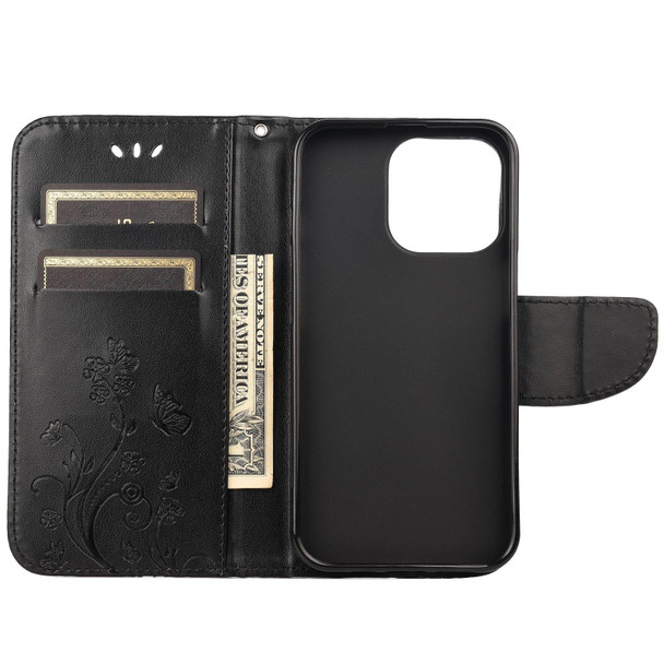 Butterfly Flower Pattern Horizontal Flip Leatherette Case with Holder & Card Slots & Wallet - iPhone 13 Pro Max(Black)