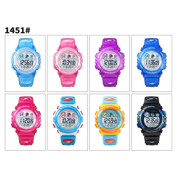 SKMEI 1451 LED Digital Stopwatch Chronograph Luminous Children Sports Electronic Watch(Transparent Pink Blue)