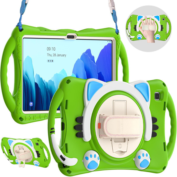 Samsung Galaxy Tab A7 10.4 2020 SM-T500 Cute Cat King Kids Shockproof EVA Protective Case with Holder & Shoulder Strap & Handle(Green)