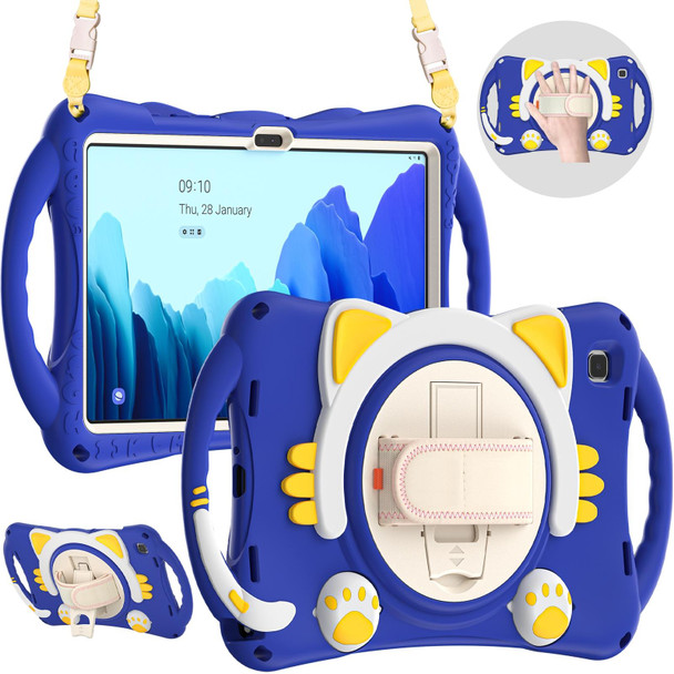 Samsung Galaxy Tab A7 10.4 2020 SM-T500 Cute Cat King Kids Shockproof EVA Protective Case with Holder & Shoulder Strap & Handle(Dark Blue)