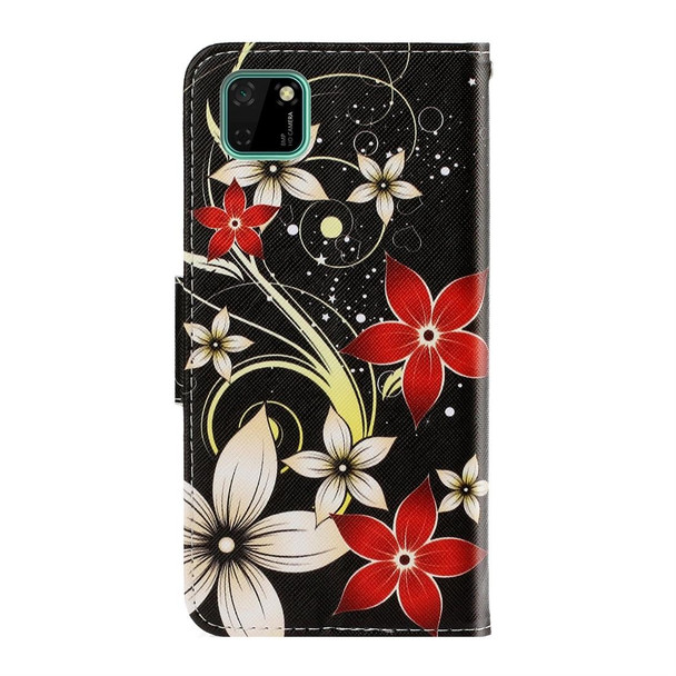 Huawei Y5p 3D Colored Drawing Horizontal Flip PU Leather Case with Holder & Card Slots & Wallet(Red Flower)