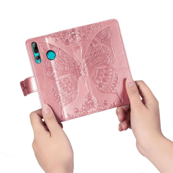 Butterfly Love Flowers Embossing Horizontal Flip Leatherette Case for Huawei Y9 Prime (2019), with Holder & Card Slots & Wallet & Lanyard(Rose gold)