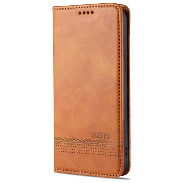 AZNS Magnetic Calf Texture Horizontal Flip Leatherette Case with Card Slots & Holder & Wallet - iPhone 13(Light Brown)