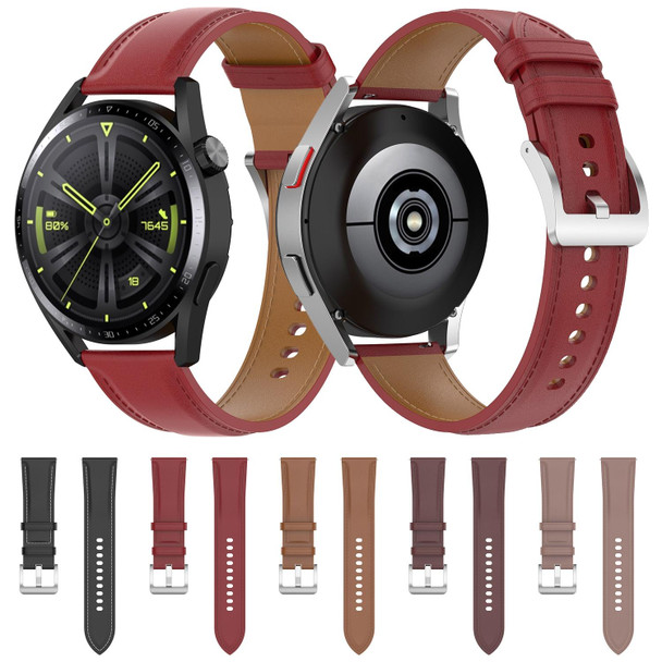 22mm Genuine Leatherette Watch Band for Huawei Watch GT3 46mm/GT2 46mm/Samsung Galaxy Watch3 45mm(Red)