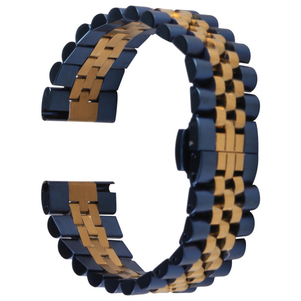 20mm Five-bead Stainless Steel Watch Band(Blue Gold)