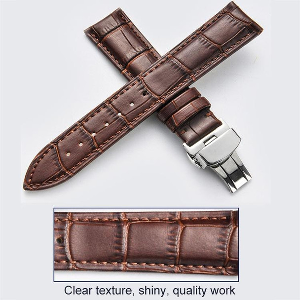 16mm Classic Cowhide Leatherette Black Butterfly Buckle Watch Band(Brown)