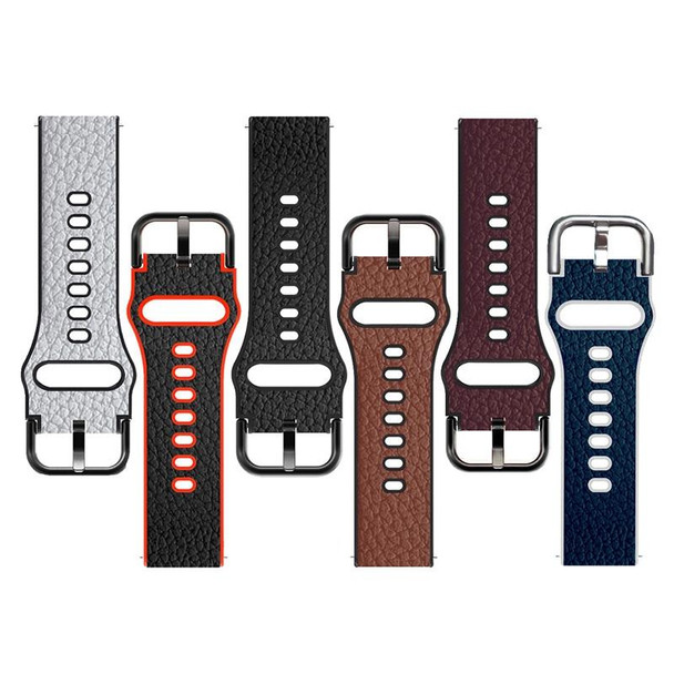 22mm Two-layer Cowhide Leatherette Watch Band(Blue White)