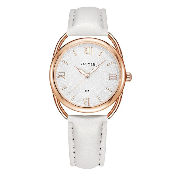 YAZOLE Ladies Luminous Quartz Watch(537 Gold Shell White Tray White Belt)