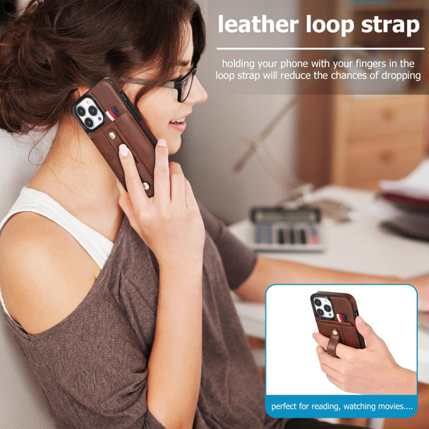 Wristband Kickstand Wallet Leather Phone Case - iPhone 13 Pro(Brown)