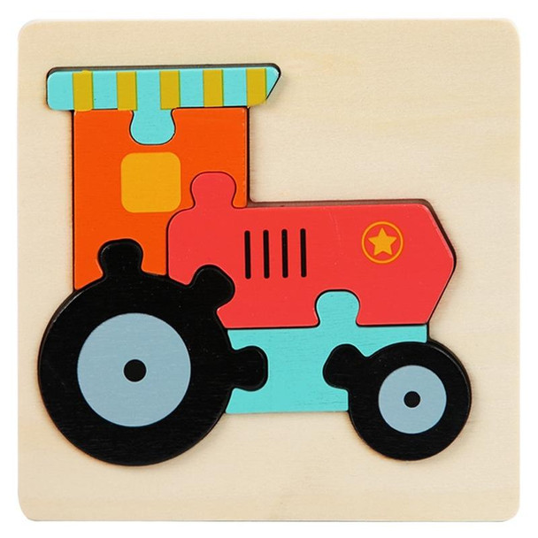 5 PCS Children Wooden Three-Dimensional Puzzle Early Education Cartoon Animal Geometric Educational Toys(Tractor)