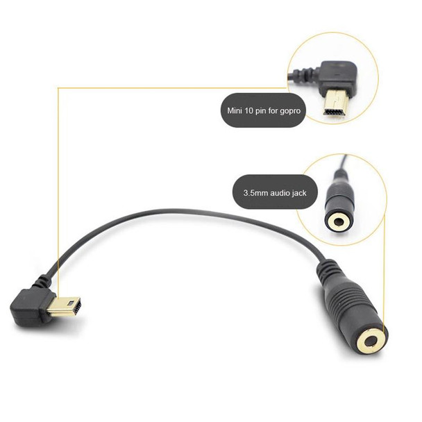 Elbow 10 Pin Mini USB to 3.5mm Mic Adapter Cable for GoPro HERO4 /3+ /3, Length: 16.5cm