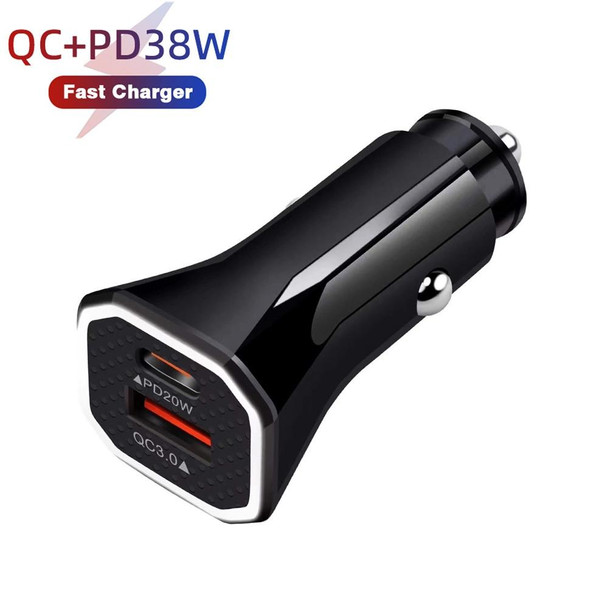 TE-P22 38W PD USB-C / Type-C + QC3. 0 USB Car Charger with 1m USB-C / Type-C to 8 Pin Data Cable(Black)