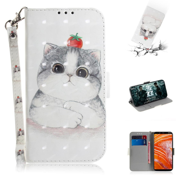 3D Painting Pattern Coloured Drawing Horizontal Flip Leatherette Case with Holder & Card Slots & Wallet - Nokia 3.1 Plus(Cute Cat)