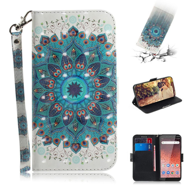 3D Colored Drawing Peacock Wreath Pattern Horizontal Flip Leatherette Case for Nokia 1 Plus, with Holder & Card Slots & Wallet