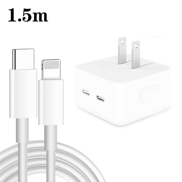 PD 35W Dual USB-C / Type-C Ports Charger with 1.5m Type-C to 8 Pin Data Cable, US Plug