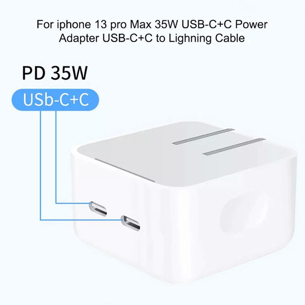 PD 35W Dual USB-C / Type-C Ports Charger with 1.5m Type-C to 8 Pin Data Cable, US Plug