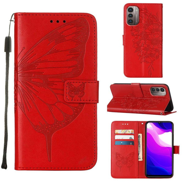 Nokia G21 / G11 Embossed Butterfly Leather Phone Case(Red)