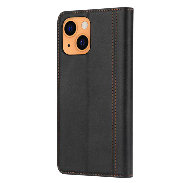 Calf Texture Double Fold Clasp Horizontal Flip Leatherette Case with Photo Frame & Holder & Card Slots & Wallet - iPhone 13(Black)