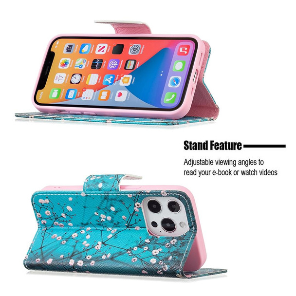 Colored Drawing Pattern Horizontal Flip Leatherette Case with Holder & Card Slots & Wallet - iPhone 13 mini(Plum Blossom)