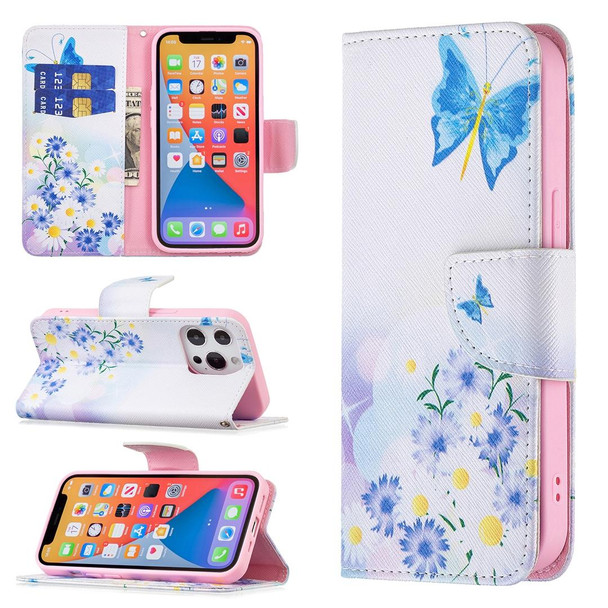 Colored Drawing Pattern Horizontal Flip Leatherette Case with Holder & Card Slots & Wallet - iPhone 13 mini(Butterfly Love)