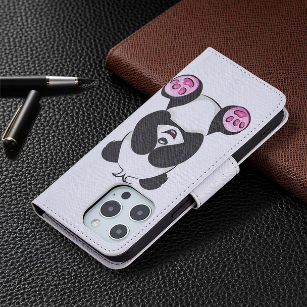 Colored Drawing Pattern Horizontal Flip Leatherette Case with Holder & Card Slots & Wallet - iPhone 13 Pro(Panda)