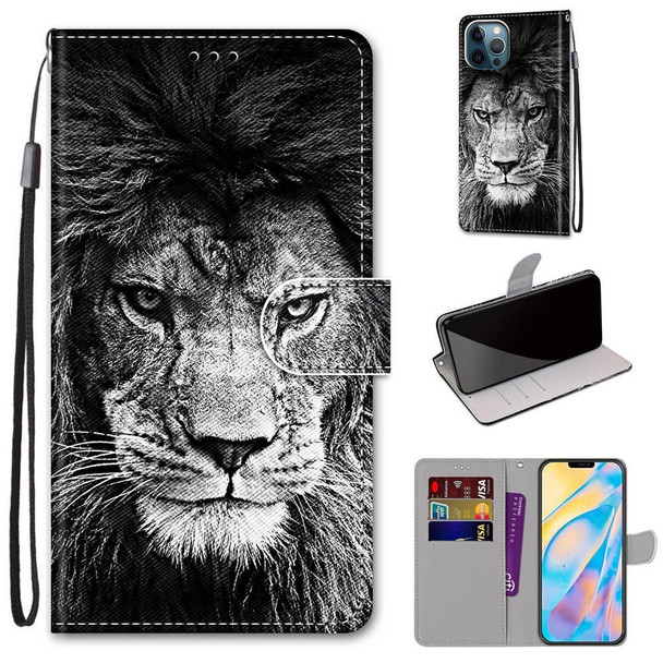 Coloured Drawing Cross Texture Horizontal Flip PU Leatherette Case with Holder & Card Slots & Wallet & Lanyard - iPhone 13 Pro Max(B11 Black White Lion Head)