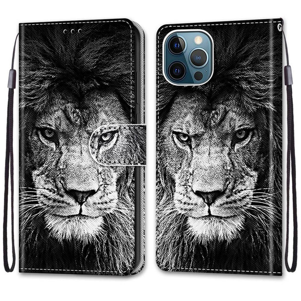 Coloured Drawing Cross Texture Horizontal Flip PU Leatherette Case with Holder & Card Slots & Wallet & Lanyard - iPhone 13 Pro Max(B11 Black White Lion Head)