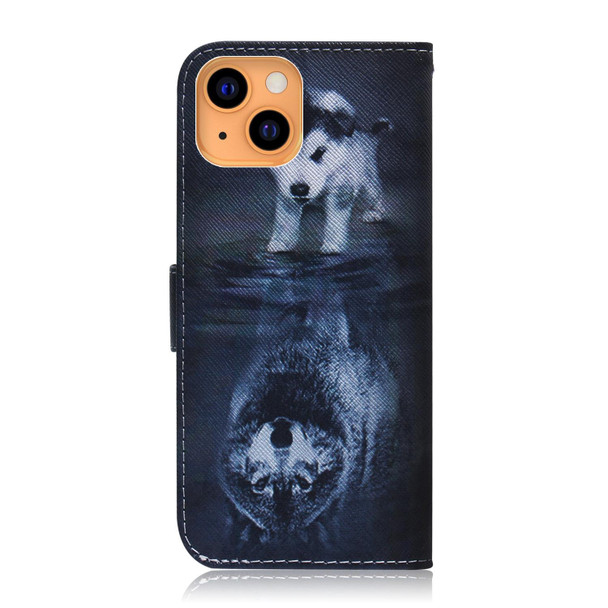 Coloured Drawing Horizontal Flip Leatherette Case, with Holder & Card Slots & Wallet - iPhone 13 mini(Wolf and Dog)