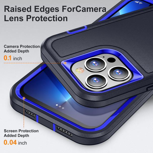 3 in 1 Rugged Holder Phone Case - iPhone 14 Max (Dark Blue+Sapphire Blue)