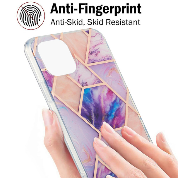 Electroplating Splicing Marble Flower Pattern Dual-side IMD TPU Shockproof Case - iPhone 13 Pro(Light Purple)