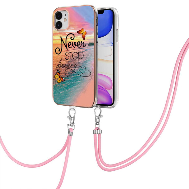 Electroplating Pattern IMD TPU Shockproof Case with Neck Lanyard - iPhone 11(Dream Chasing Butterfly)