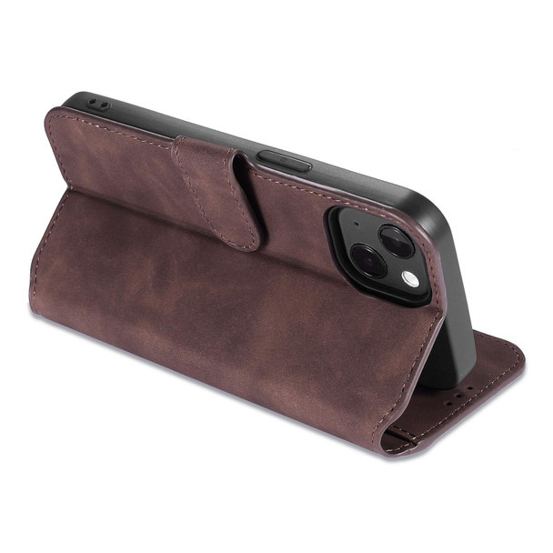 DG.MING Retro Oil Side Horizontal Flip Leatherette Case with Holder & Card Slots & Wallet - iPhone 13 mini(Coffee)