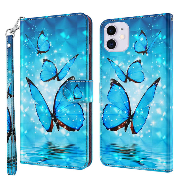 3D Painting Pattern Horizontal Flip TPU + PU Leatherette Case with Holder & Card Slots & Wallet - iPhone 13 Pro(Three Butterflies)
