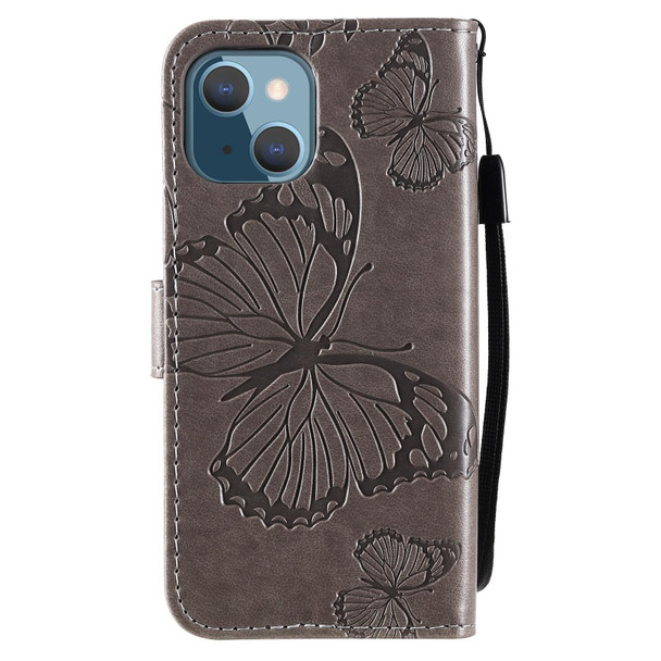 3D Butterfly Embossed Pattern Horizontal Flip Leatherette Case with Holder & Card Slot & Wallet & Lanyard - iPhone 13 mini(Grey)