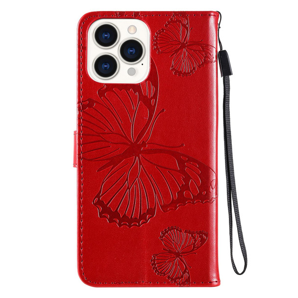 3D Butterfly Embossed Pattern Horizontal Flip Leatherette Case with Holder & Card Slot & Wallet & Lanyard - iPhone 13 Pro Max(Red)