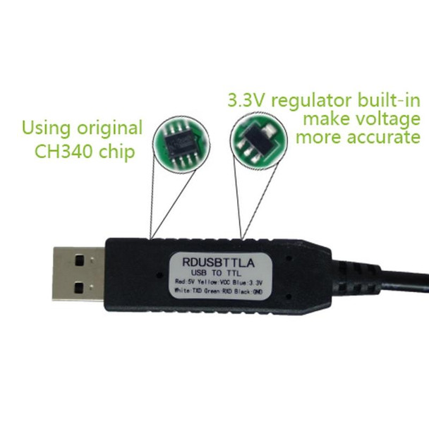 Pcsensor USB to TTL Level Serial Cable Short Circuit Proof With Indicator Light(Black)