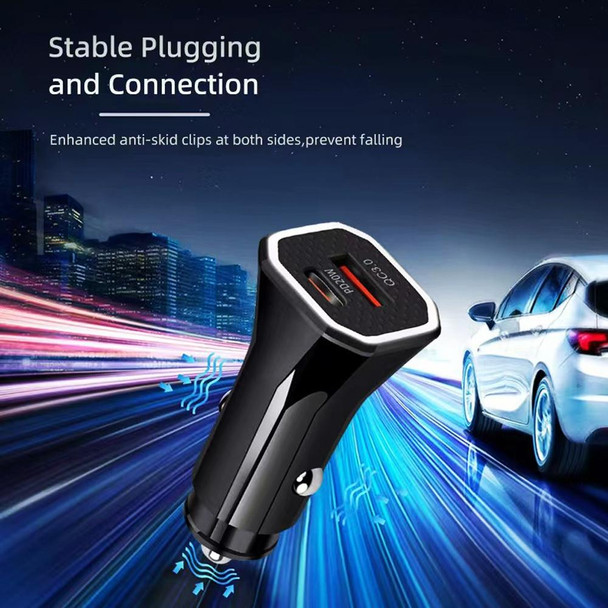 TE-P22 38W PD USB-C / Type-C + QC3. 0 USB Car Charger with 1m USB-C / Type-C to 8 Pin Data Cable(White)