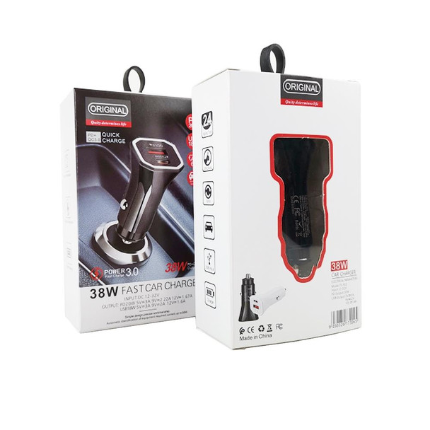 TE-P22 38W PD USB-C / Type-C + QC3. 0 USB Car Charger with 1m USB to 8 Pin Data Cable(Black)