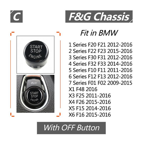 Car Engine Start Key Push Button Cover for BMW G / F Chassis,  with Start and Stop (Black)